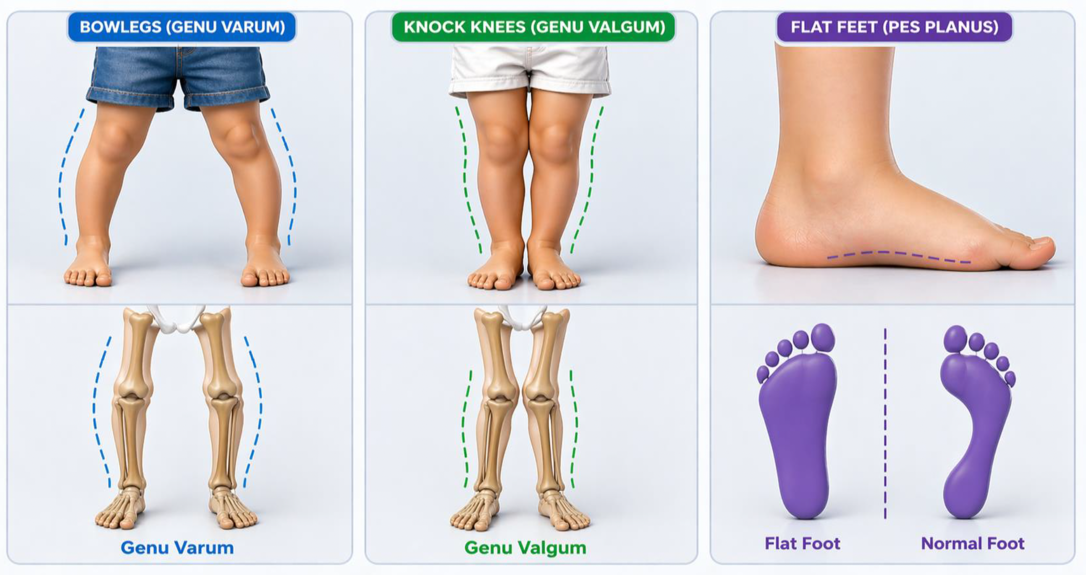 Bowlegs, knock knees and flat feet in children