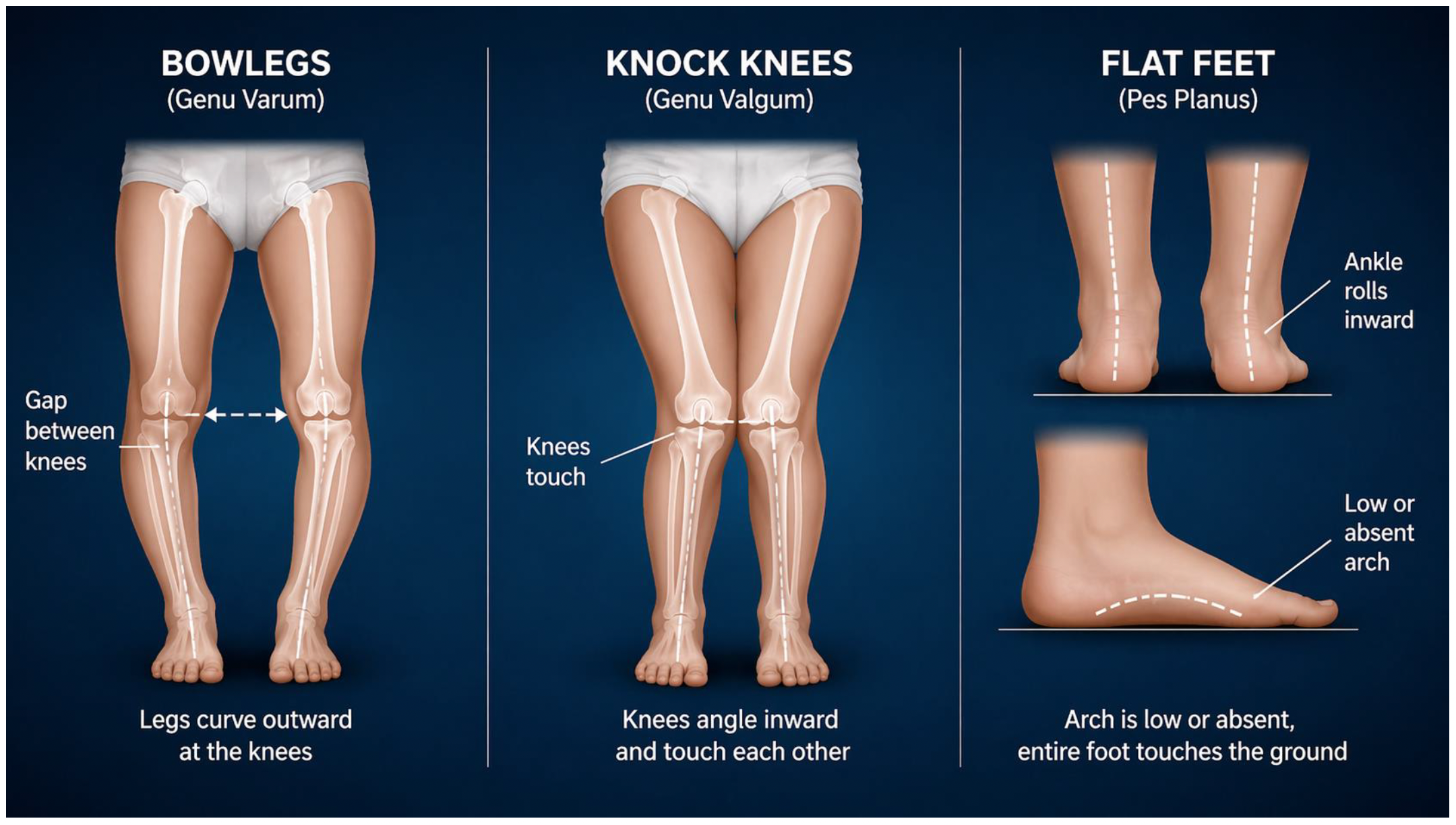 Bowlegs, knock knees and flat feet in children