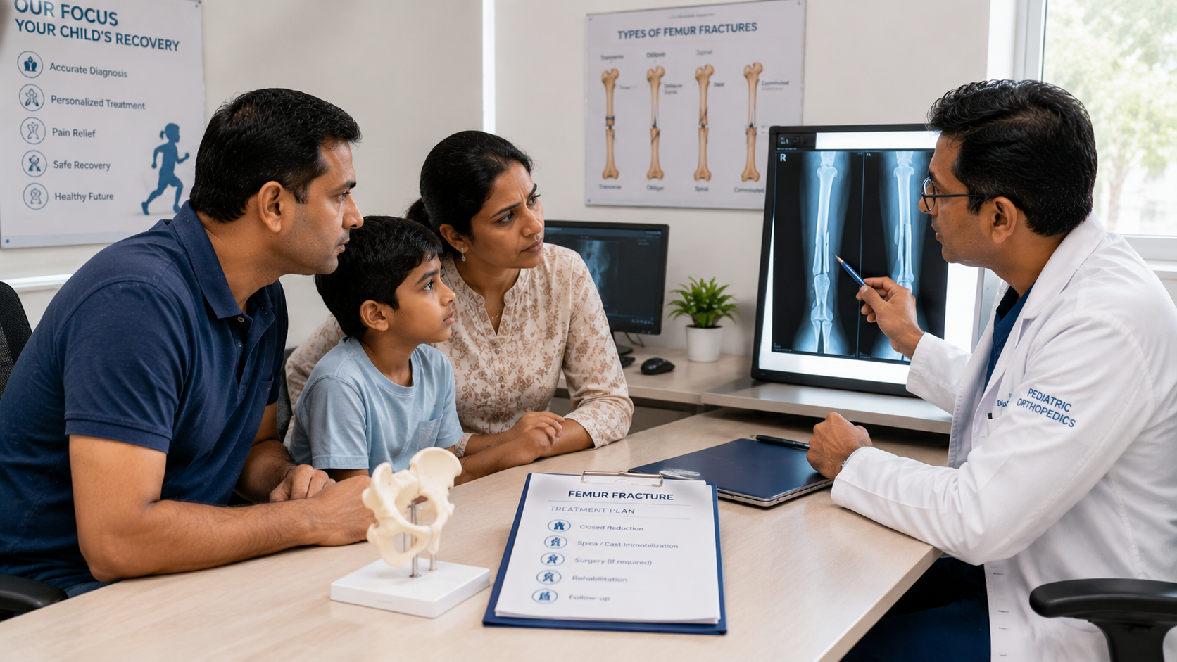 How a femur fracture is diagnosed in children