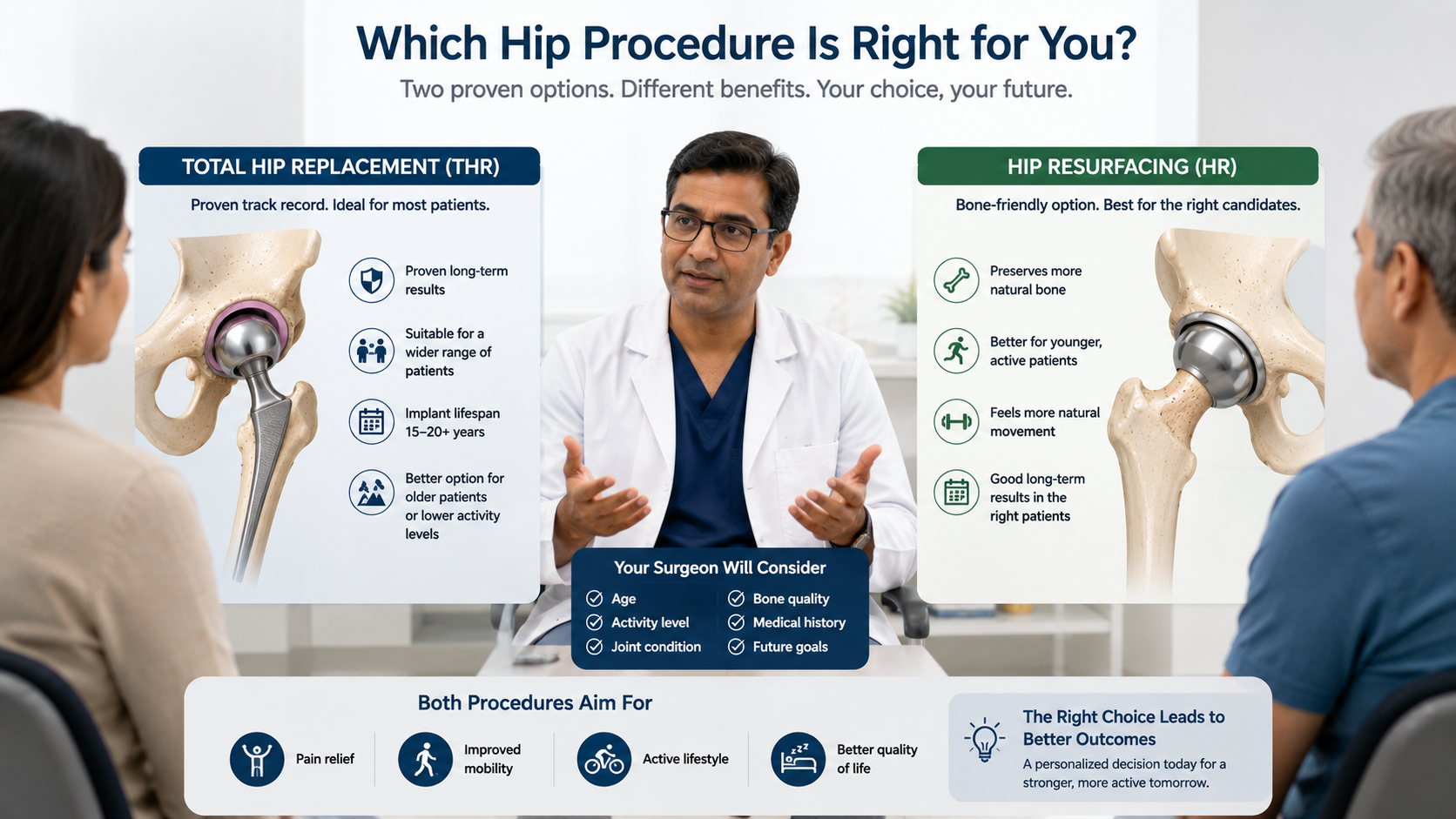 How a doctor chooses hip replacement or hip resurfacing